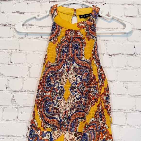 As U Wish yellow floral maxi length dress Sz Small - Picture 2 of 9